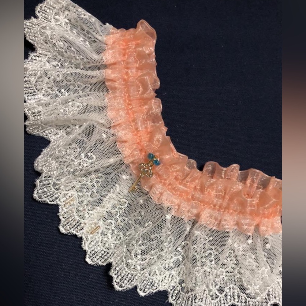 Peach and Lace Garter with crystals and “key to my heart” charm